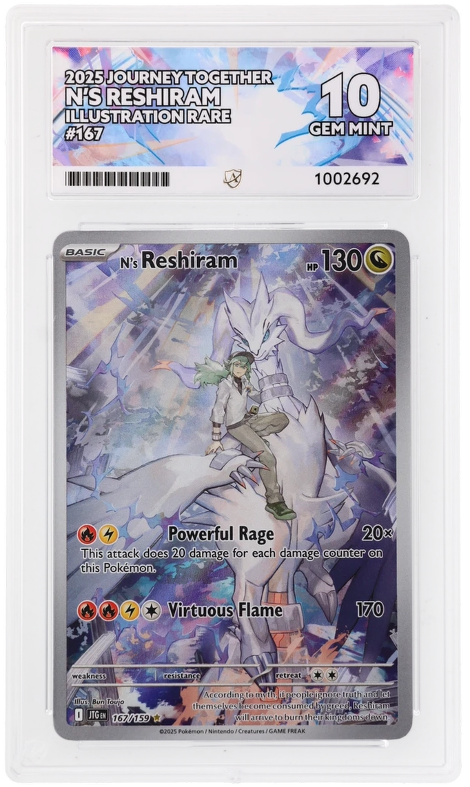 2025 Journey Together N's Reshiram #167/159 Illustration Rare — Ace GEM MINT 10 — front