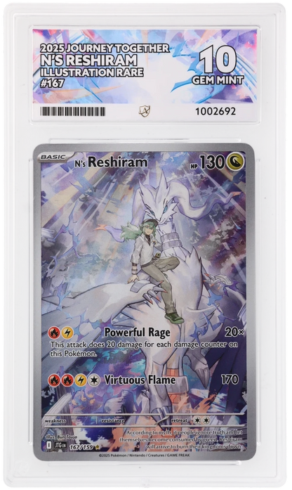 2025 Journey Together N's Reshiram #167/159 Illustration Rare — Ace GEM MINT 10 — front