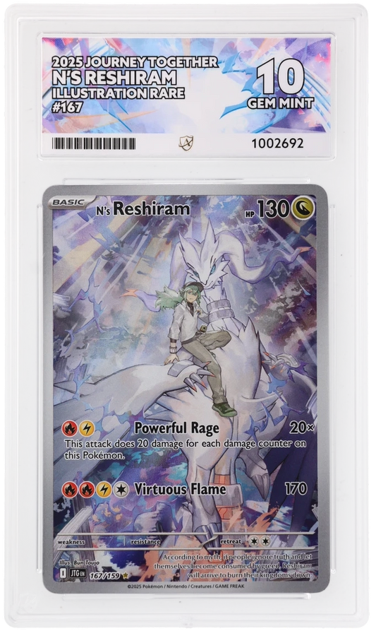 2025 Journey Together N's Reshiram #167/159 Illustration Rare — Ace GEM MINT 10 — front