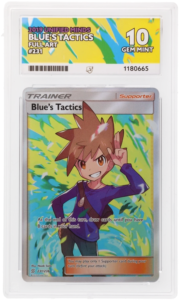 2019 Unified Minds Blue's Tactics #231/236 Full Art — Ace GEM MINT 10 — front