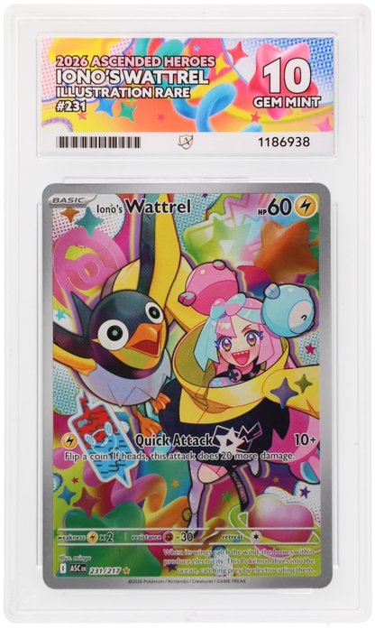 2026 Ascended Heroes Iono’s Wattrel #231/217 Illustration Rare — Ace GEM MINT 10 — front