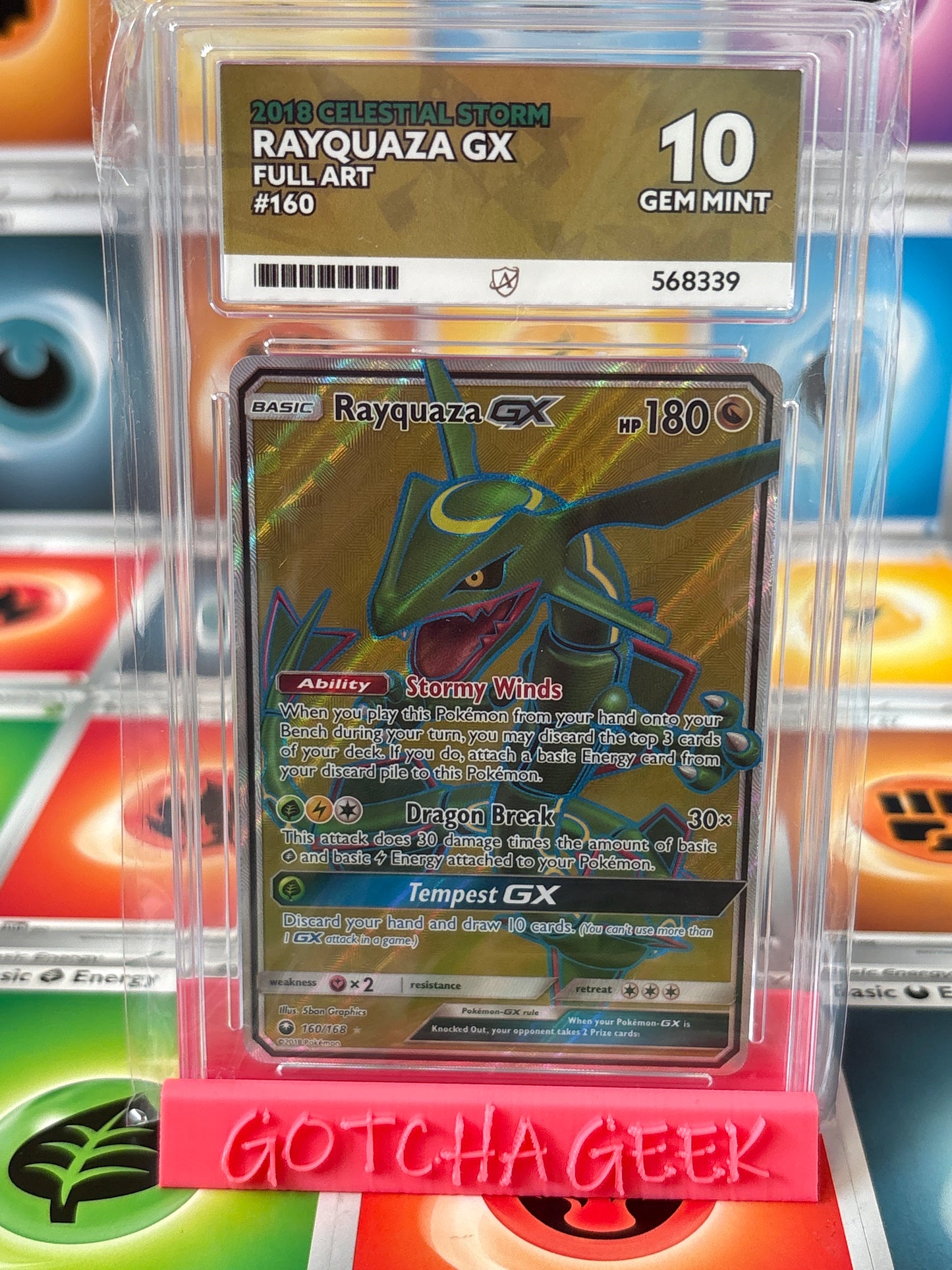 2018 Celestial Storm - Rayquaza GX - Full Art - 160 - ACE 10 GEM MINT