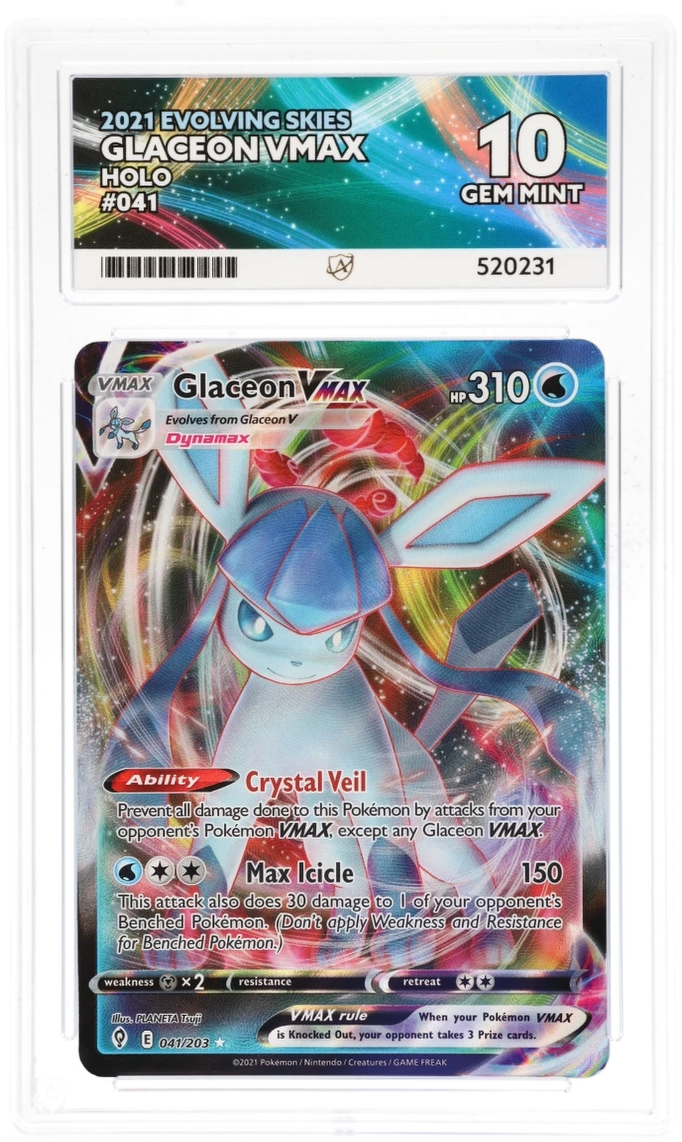 2021 Evolving Skies Glaceon VMAX #041/203 Holo — Ace GEM MINT 10 — front
