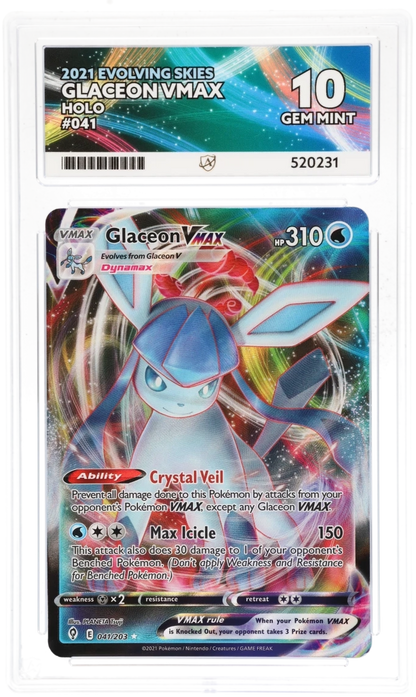 2021 Evolving Skies Glaceon VMAX #041/203 Holo — Ace GEM MINT 10 — front