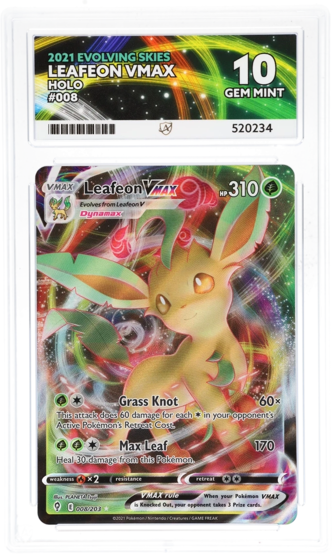 2021 Evolving Skies Leafeon VMAX #008/203 Holo — Ace GEM MINT 10 — front