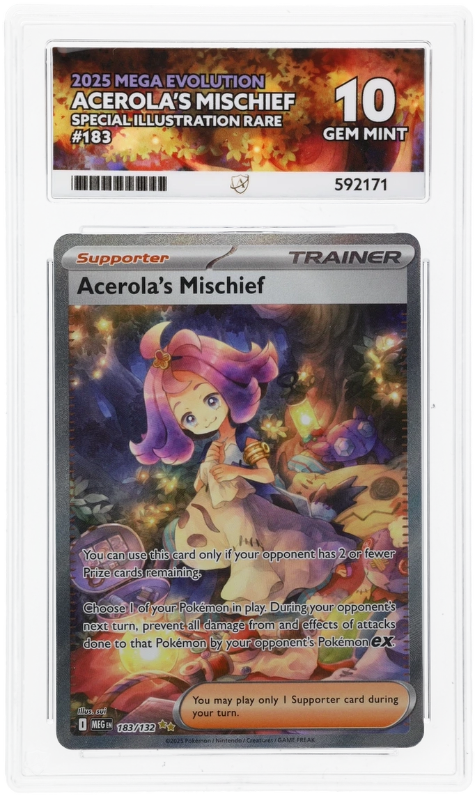 2025 Mega Evolution Acerola's Mischief #183/132 Special Illustration Rare — Ace GEM MINT 10 — front