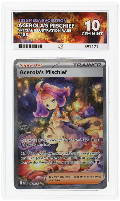 2025 Mega Evolution Acerola's Mischief #183/132 Special Illustration Rare — Ace GEM MINT 10 — front