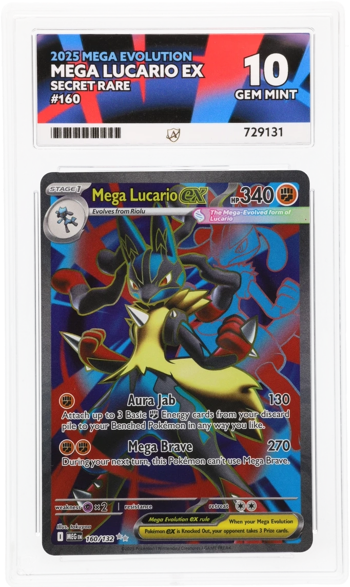 2025 Mega Evolution Mega Lucario ex #160/132 Secret Rare — Ace GEM MINT 10 — front