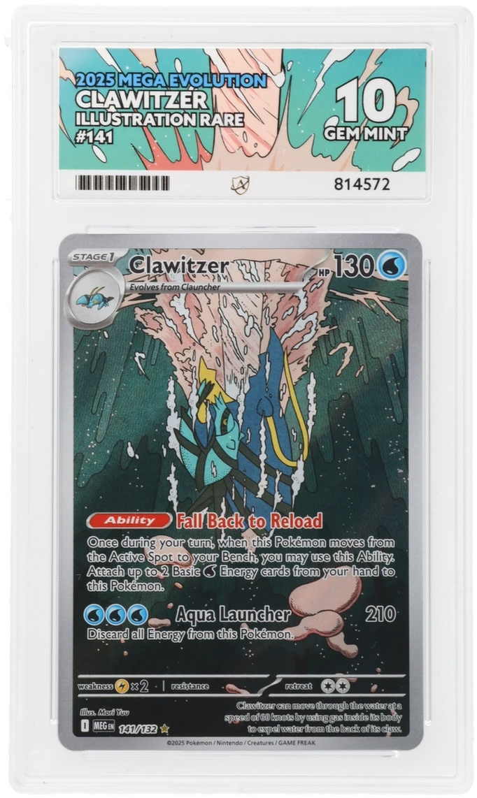 2025 Mega Evolution Clawitzer #141/132 Illustration Rare — Ace GEM MINT 10 — front
