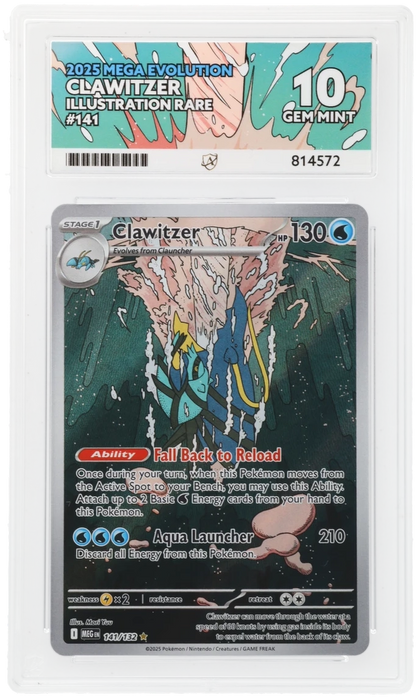 2025 Mega Evolution Clawitzer #141/132 Illustration Rare — Ace GEM MINT 10 — front