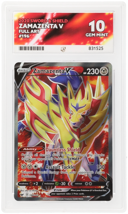 2020 Sword & Shield Zamazenta V #196/202 Full Art — Ace GEM MINT 10 — front