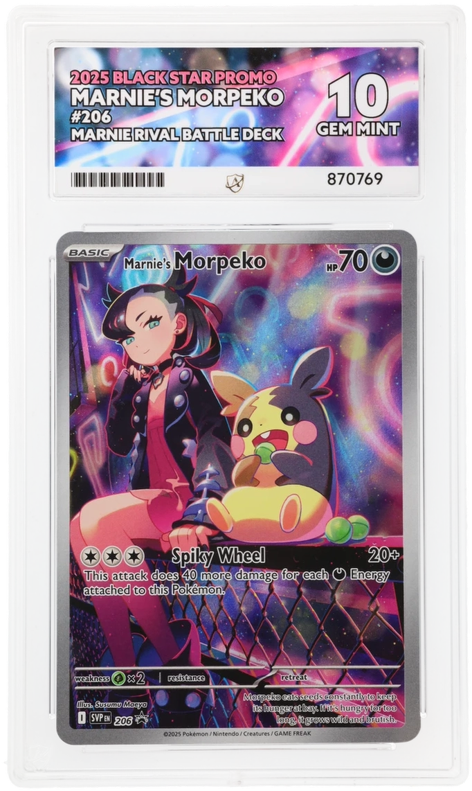 2025 Black Star Promo Marnie's Morpeko #206 — Ace GEM MINT 10 — front