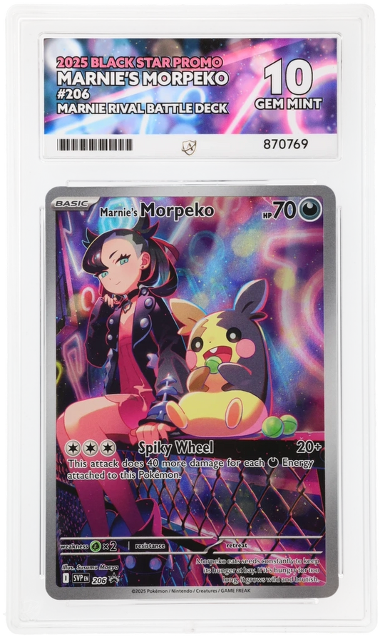 2025 Black Star Promo Marnie's Morpeko #206 — Ace GEM MINT 10 — front