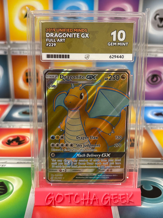 2019 Unified Minds - Dragonite GX - Full Art - 229 - ACE 10 GEM MINT